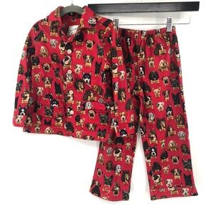 NICK & NORA Milk-Bone Flannel Pajama Set 4T Dogs Print Red PJs Sleepwear Winter